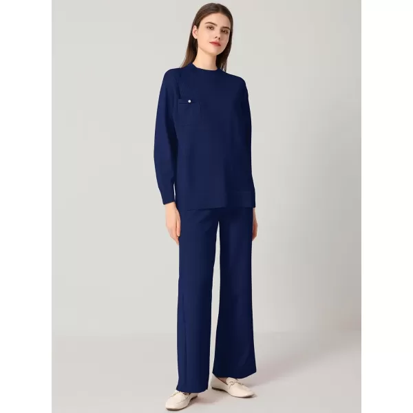 SuperPrity Lounge Sets for Women Two Piece Outfits Knit Sweater Top Wide Leg Pants Matching Sets Sweatsuits 2024 Fall FashionNavy Blue