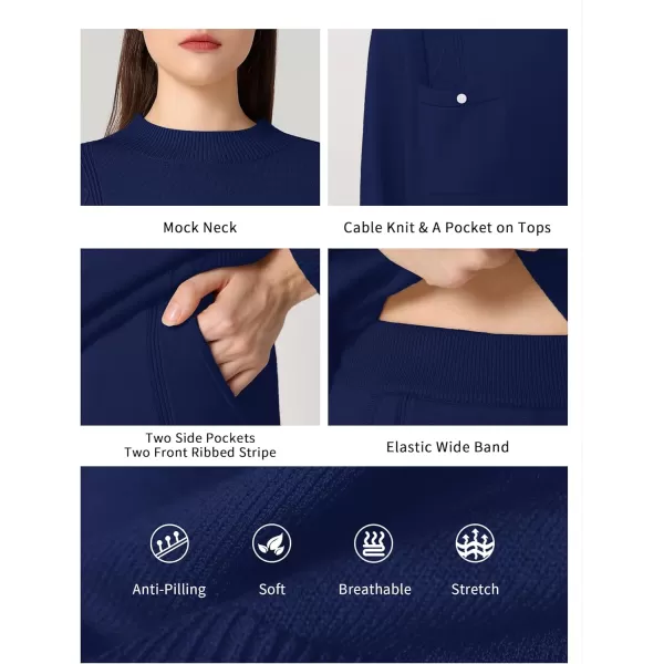 SuperPrity Lounge Sets for Women Two Piece Outfits Knit Sweater Top Wide Leg Pants Matching Sets Sweatsuits 2024 Fall FashionNavy Blue