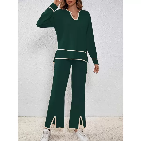 SuperPrity Lounge Sets for Women Two Piece Outfits Sweater Sets Knit Top Wide Leg Pants Matching Sweatsuits Fall Fahsion 2024Dark Green