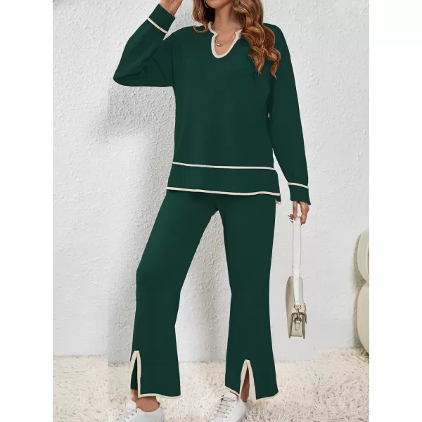 SuperPrity Lounge Sets for Women Two Piece Outfits Sweater Sets Knit Top Wide Leg Pants Matching Sweatsuits Fall Fahsion 2024Dark Green