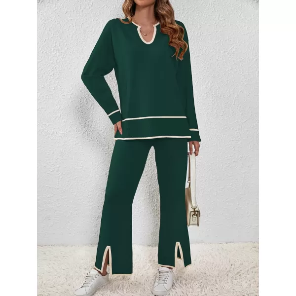 SuperPrity Lounge Sets for Women Two Piece Outfits Sweater Sets Knit Top Wide Leg Pants Matching Sweatsuits Fall Fahsion 2024Dark Green