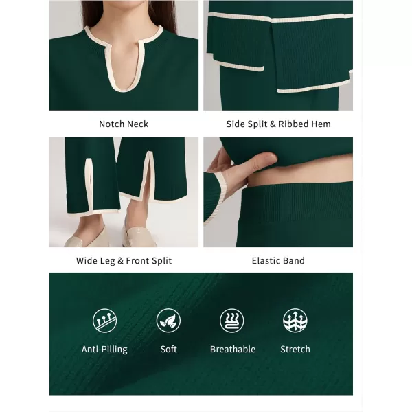 SuperPrity Lounge Sets for Women Two Piece Outfits Sweater Sets Knit Top Wide Leg Pants Matching Sweatsuits Fall Fahsion 2024Dark Green