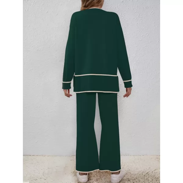 SuperPrity Lounge Sets for Women Two Piece Outfits Sweater Sets Knit Top Wide Leg Pants Matching Sweatsuits Fall Fahsion 2024Dark Green