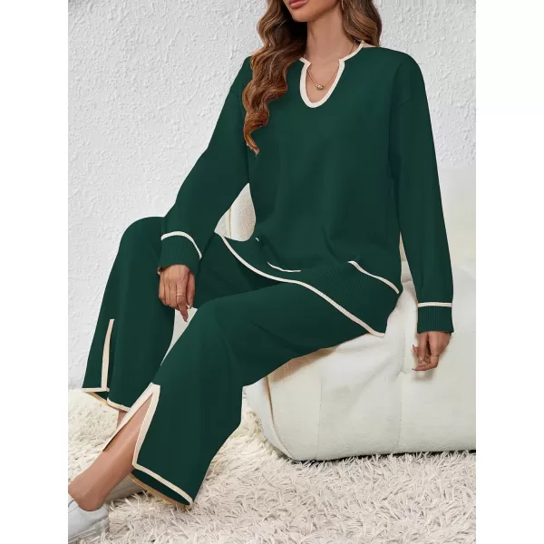 SuperPrity Lounge Sets for Women Two Piece Outfits Sweater Sets Knit Top Wide Leg Pants Matching Sweatsuits Fall Fahsion 2024Dark Green