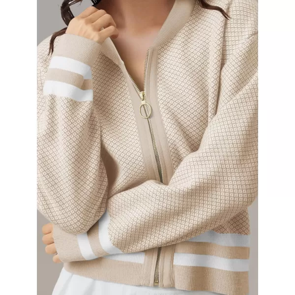 SuperPrity Womens Cardigan Sweaters Long Sleeve Zip Up Lightweight Knit Jacket Casual Baseball Coat 2024 Trendy Fall ClothesApricot