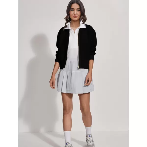 SuperPrity Womens Cardigan Sweaters Long Sleeve Zip Up Lightweight Knit Jacket Casual Baseball Coat 2024 Trendy Fall ClothesBlack