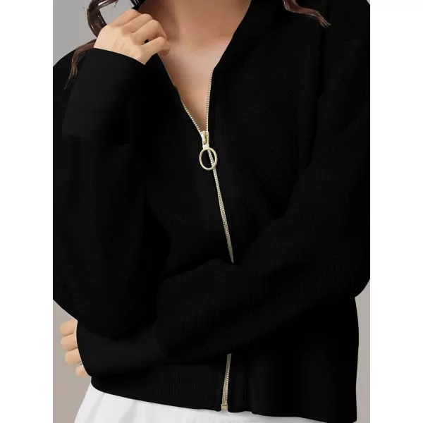 SuperPrity Womens Cardigan Sweaters Long Sleeve Zip Up Lightweight Knit Jacket Casual Baseball Coat 2024 Trendy Fall ClothesBlack