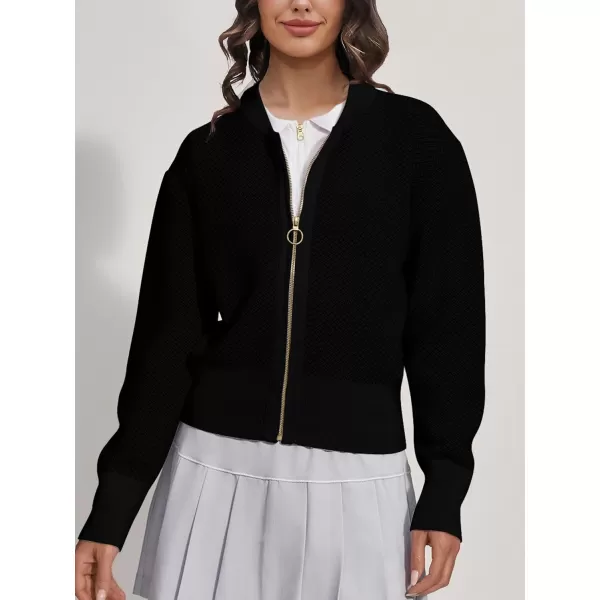 SuperPrity Womens Cardigan Sweaters Long Sleeve Zip Up Lightweight Knit Jacket Casual Baseball Coat 2024 Trendy Fall ClothesBlack