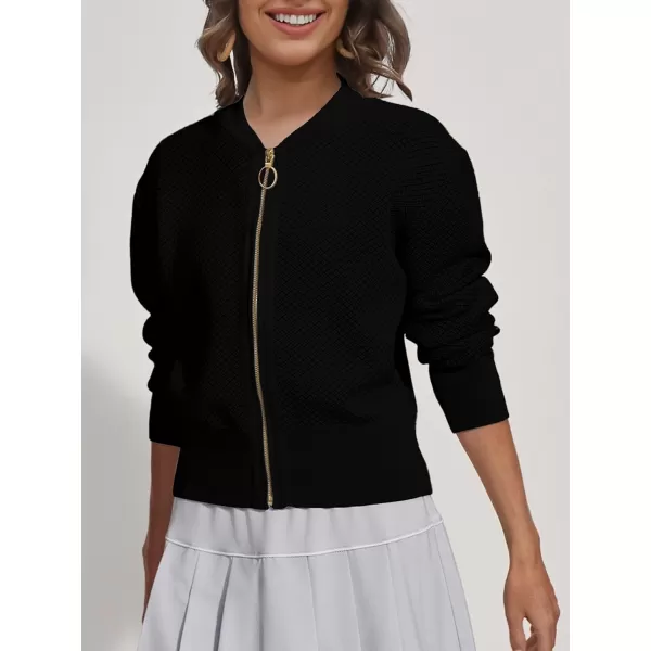 SuperPrity Womens Cardigan Sweaters Long Sleeve Zip Up Lightweight Knit Jacket Casual Baseball Coat 2024 Trendy Fall ClothesBlack