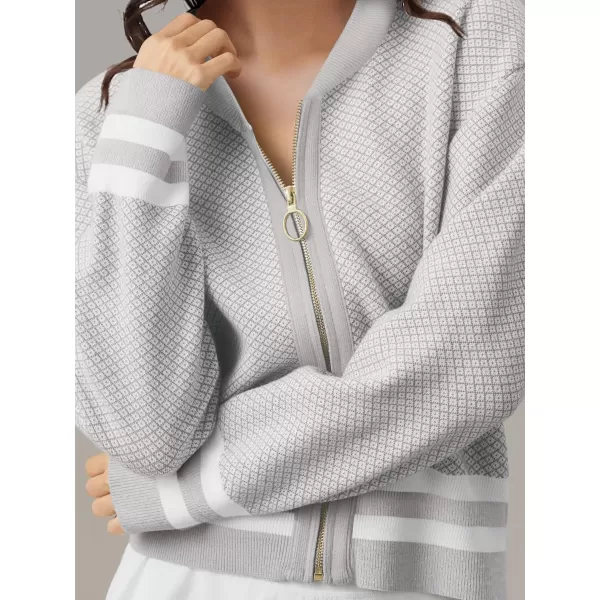 SuperPrity Womens Cardigan Sweaters Long Sleeve Zip Up Lightweight Knit Jacket Casual Baseball Coat 2024 Trendy Fall ClothesGrey