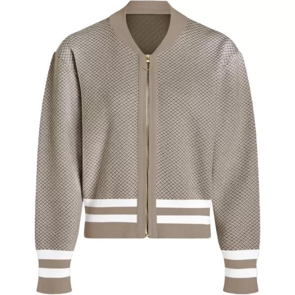 SuperPrity Womens Cardigan Sweaters Long Sleeve Zip Up Lightweight Knit Jacket Casual Baseball Coat 2024 Trendy Fall ClothesKhaki