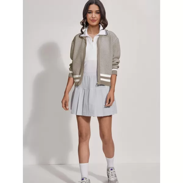 SuperPrity Womens Cardigan Sweaters Long Sleeve Zip Up Lightweight Knit Jacket Casual Baseball Coat 2024 Trendy Fall ClothesKhaki