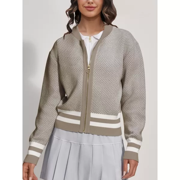 SuperPrity Womens Cardigan Sweaters Long Sleeve Zip Up Lightweight Knit Jacket Casual Baseball Coat 2024 Trendy Fall ClothesKhaki
