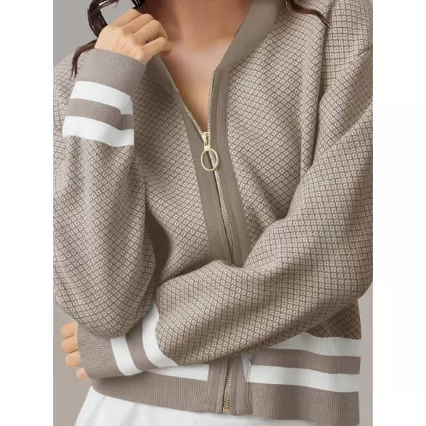 SuperPrity Womens Cardigan Sweaters Long Sleeve Zip Up Lightweight Knit Jacket Casual Baseball Coat 2024 Trendy Fall ClothesKhaki