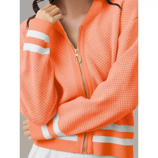 SuperPrity Womens Cardigan Sweaters Long Sleeve Zip Up Lightweight Knit Jacket Casual Baseball Coat 2024 Trendy Fall ClothesOrange