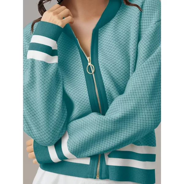 SuperPrity Womens Cardigan Sweaters Long Sleeve Zip Up Lightweight Knit Jacket Casual Baseball Coat 2024 Trendy Fall ClothesTeal