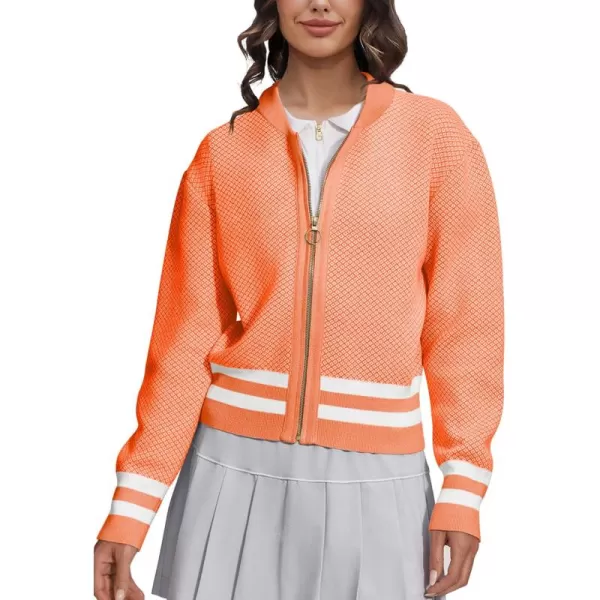 SuperPrity Womens Cardigan Sweaters Long Sleeve Zip Up Lightweight Knit Jacket Casual Baseball Coat 2024 Trendy Fall ClothesOrange