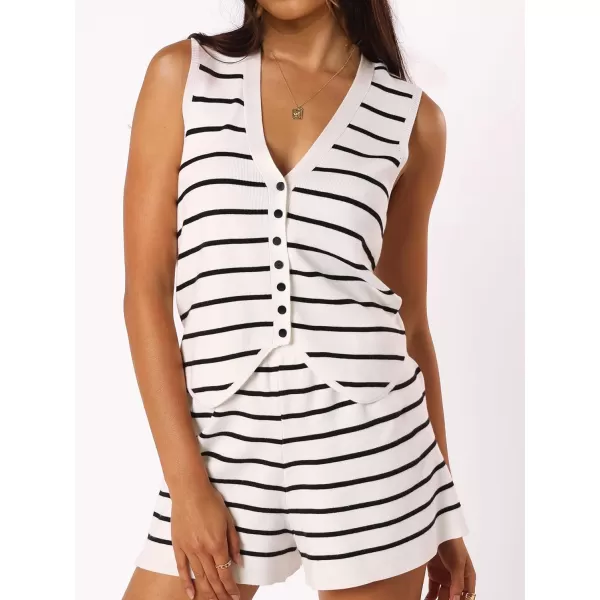 SuperPrity 2 Piece Sets for Women Summer Striped Lounge Sets Sleeveless Knit Matching Short Set Travel Beach Vacation OutfitsBlack Stripe