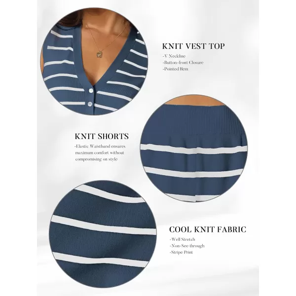 SuperPrity 2 Piece Sets for Women Summer Striped Lounge Sets Sleeveless Knit Matching Short Set Travel Beach Vacation OutfitsBlue White Stripe
