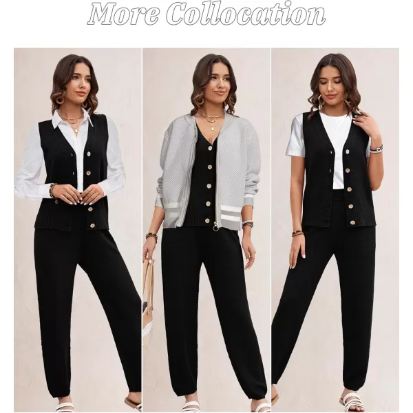 SuperPrity 2 Piece Sets for Women Summer Vacation Outfits Lounge Sets Matching Knit Sweatsuit Tracksuit Travel Trendy ClothesBlack