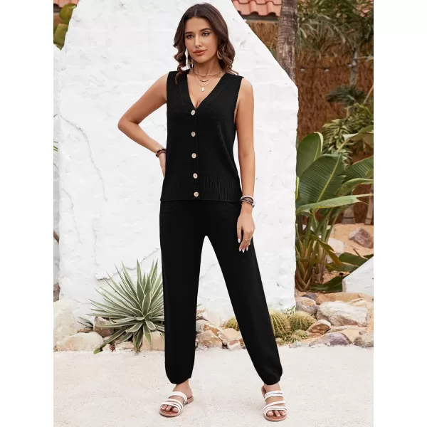 SuperPrity 2 Piece Sets for Women Summer Vacation Outfits Lounge Sets Matching Knit Sweatsuit Tracksuit Travel Trendy ClothesBlack