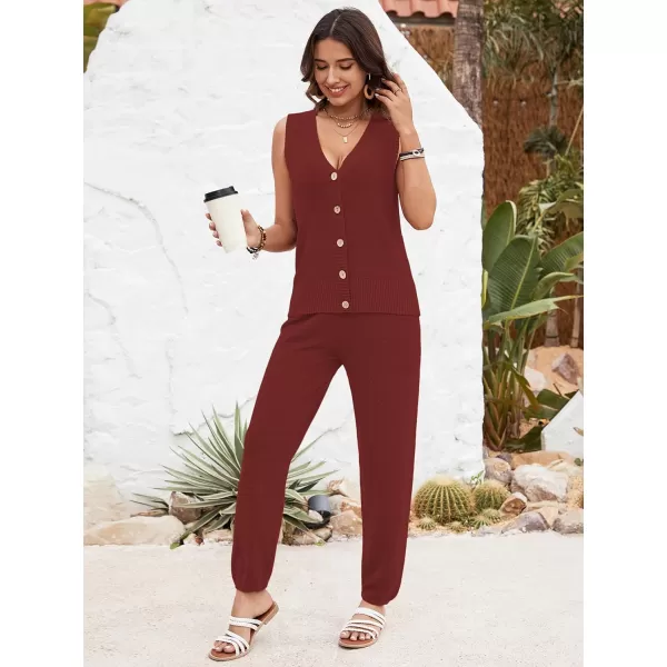 SuperPrity 2 Piece Sets for Women Summer Vacation Outfits Lounge Sets Matching Knit Sweatsuit Tracksuit Travel Trendy ClothesBrick Red