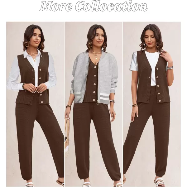 SuperPrity 2 Piece Sets for Women Summer Vacation Outfits Lounge Sets Matching Knit Sweatsuit Tracksuit Travel Trendy ClothesCoffee