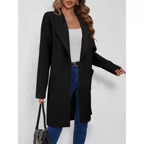 SuperPrity Cardigan Sweaters for Women Fall Fashion 2024 Casual Open Front Knit Long Coatigan Jackets Coat Trendy OuterwearBlack