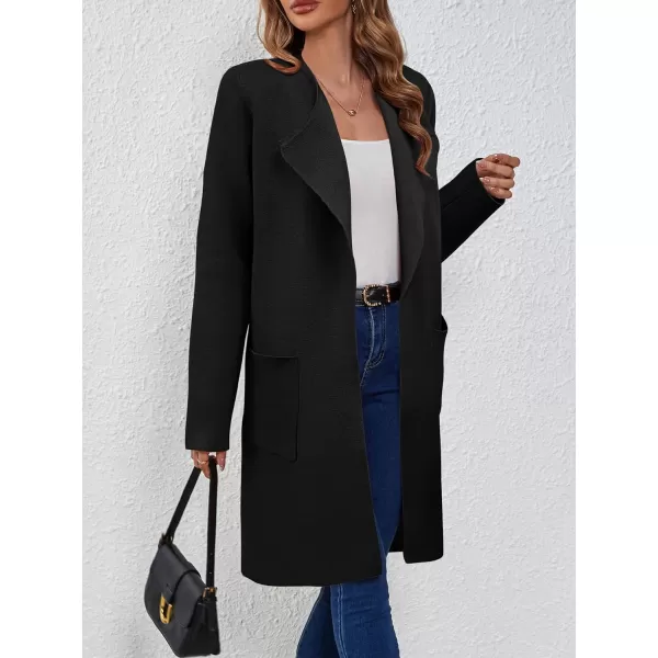 SuperPrity Cardigan Sweaters for Women Fall Fashion 2024 Casual Open Front Knit Long Coatigan Jackets Coat Trendy OuterwearBlack