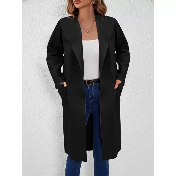SuperPrity Cardigan Sweaters for Women Fall Fashion 2024 Casual Open Front Knit Long Coatigan Jackets Coat Trendy OuterwearBlack