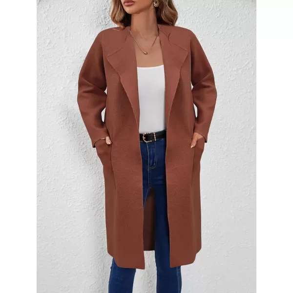 SuperPrity Cardigan Sweaters for Women Fall Fashion 2024 Casual Open Front Knit Long Coatigan Jackets Coat Trendy OuterwearCoffee