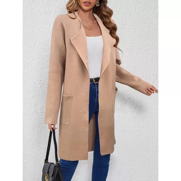 SuperPrity Cardigan Sweaters for Women Fall Fashion 2024 Casual Open Front Knit Long Coatigan Jackets Coat Trendy OuterwearLight Camel