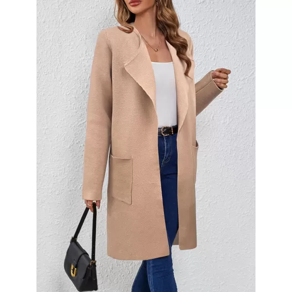 SuperPrity Cardigan Sweaters for Women Fall Fashion 2024 Casual Open Front Knit Long Coatigan Jackets Coat Trendy OuterwearLight Camel
