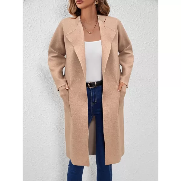 SuperPrity Cardigan Sweaters for Women Fall Fashion 2024 Casual Open Front Knit Long Coatigan Jackets Coat Trendy OuterwearLight Camel