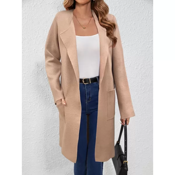 SuperPrity Cardigan Sweaters for Women Fall Fashion 2024 Casual Open Front Knit Long Coatigan Jackets Coat Trendy OuterwearLight Camel