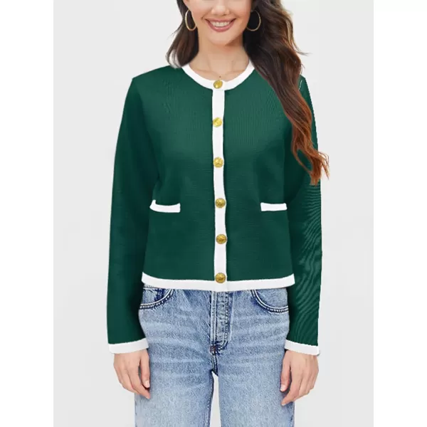 SuperPrity Cardigan Sweaters for Women Long Sleeve Button Down Cropped Knit Coat Jacket with Pocket 2024 Fashion Fall OutfitsDark Green