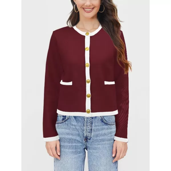 SuperPrity Cardigan Sweaters for Women Long Sleeve Button Down Cropped Knit Coat Jacket with Pocket 2024 Fashion Fall OutfitsWine Red