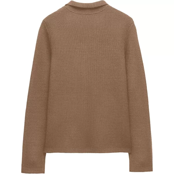 SuperPrity Cardigan Sweaters for Women Long Sleeve Lightweight Cropped Knit Blazer Button Jacket 2024 Fashion Fall OutfitsCamel