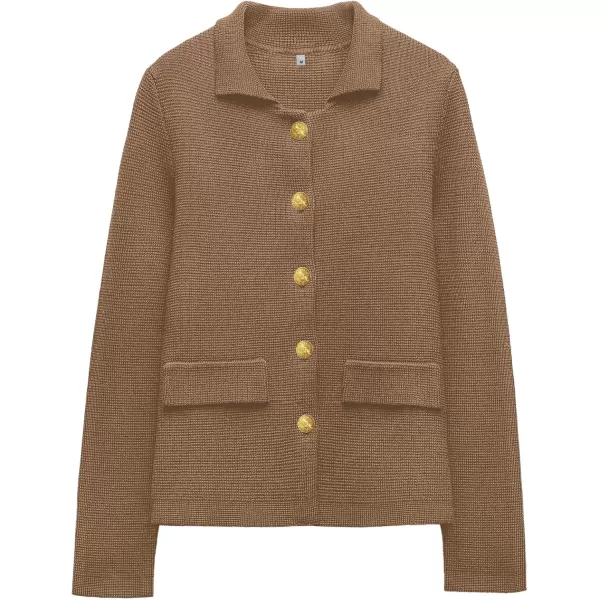 SuperPrity Cardigan Sweaters for Women Long Sleeve Lightweight Cropped Knit Blazer Button Jacket 2024 Fashion Fall OutfitsCamel