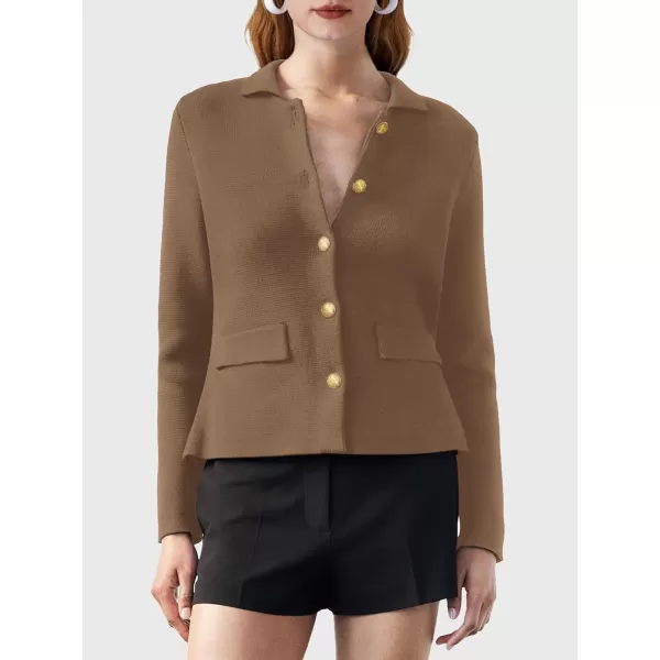 SuperPrity Cardigan Sweaters for Women Long Sleeve Lightweight Cropped Knit Blazer Button Jacket 2024 Fashion Fall OutfitsCamel
