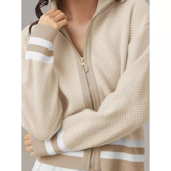 SuperPrity Cardigan Sweaters for Women Long Sleeve Zip Up Lightweight Knit Jacket 2024 Fashion Fall Baseball Coats OutwearApricot