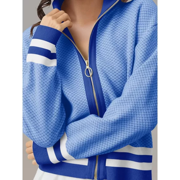 SuperPrity Cardigan Sweaters for Women Long Sleeve Zip Up Lightweight Knit Jacket 2024 Fashion Fall Baseball Coats OutwearBlue