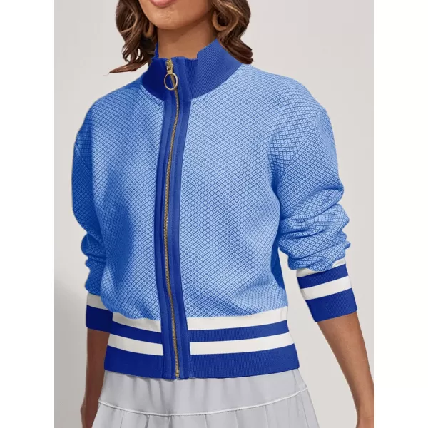 SuperPrity Cardigan Sweaters for Women Long Sleeve Zip Up Lightweight Knit Jacket 2024 Fashion Fall Baseball Coats OutwearBlue