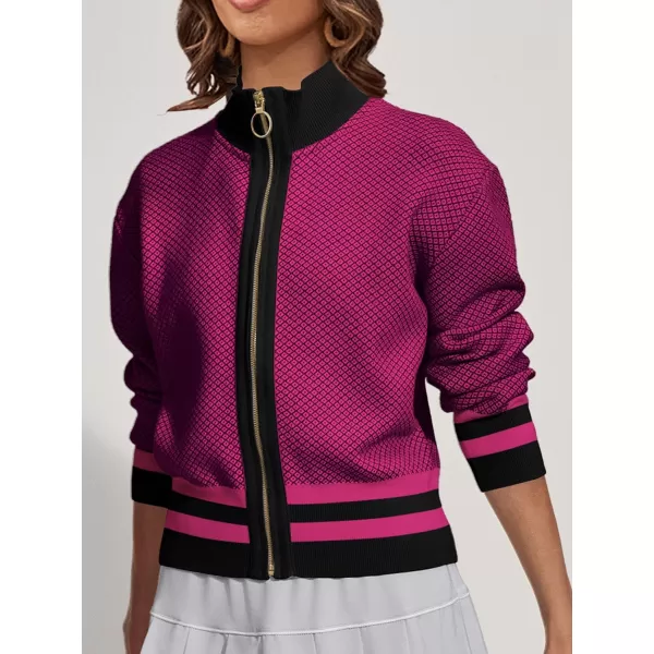 SuperPrity Cardigan Sweaters for Women Long Sleeve Zip Up Lightweight Knit Jacket 2024 Fashion Fall Baseball Coats OutwearRose Red