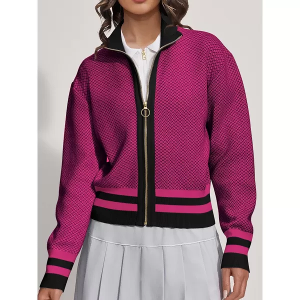 SuperPrity Cardigan Sweaters for Women Long Sleeve Zip Up Lightweight Knit Jacket 2024 Fashion Fall Baseball Coats OutwearRose Red