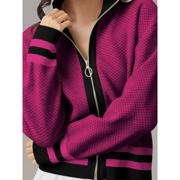 SuperPrity Cardigan Sweaters for Women Long Sleeve Zip Up Lightweight Knit Jacket 2024 Fashion Fall Baseball Coats OutwearRose Red