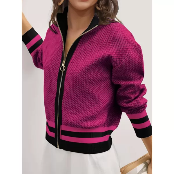 SuperPrity Cardigan Sweaters for Women Long Sleeve Zip Up Lightweight Knit Jacket 2024 Fashion Fall Baseball Coats OutwearRose Red