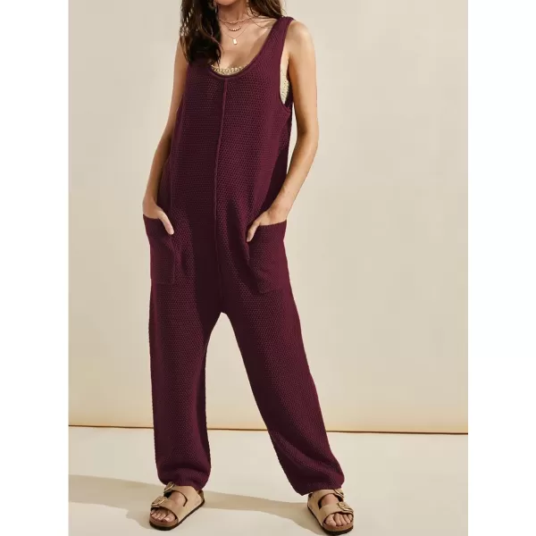 SuperPrity Jumpsuits for Women Casual 2024 Knit Overalls Baggy Harem Pants Romper Jumpers Summer Outfits Maternity ClothesBurgundy