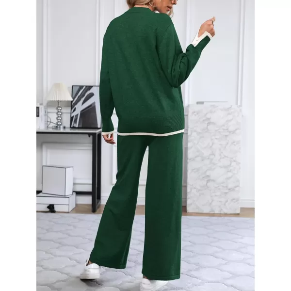 SuperPrity Lounge Sets for Women Fall Fashion 2024 Two Piece Outfits Long Sleeve Knit Top Wide Leg Pants Matching Sweater Set04dark Green