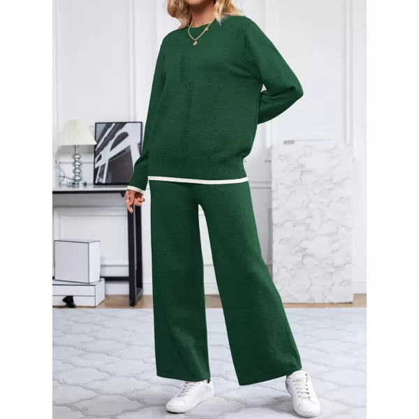 SuperPrity Lounge Sets for Women Fall Fashion 2024 Two Piece Outfits Long Sleeve Knit Top Wide Leg Pants Matching Sweater Set04dark Green